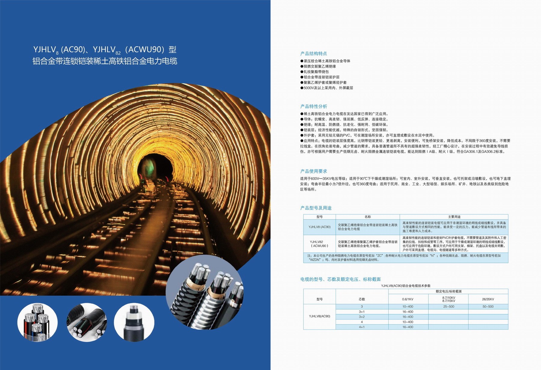 YJHV8(AC90)、YJHLV82(ACWU90)型鋁合金帶連鎖鎧裝稀土高鐵鋁合金電力電纜(圖2)